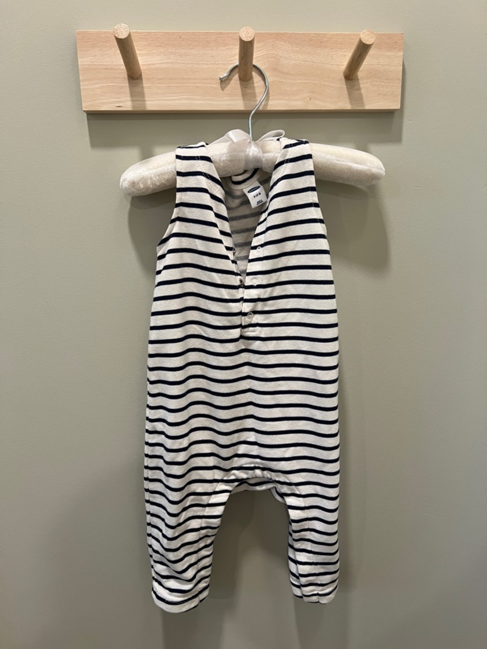 Old Navy Cream and Navy Striped Sleeper Romper